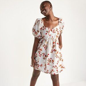 NWOT Old Navy Strawberry Fields Puff-Sleeve Mini Dress